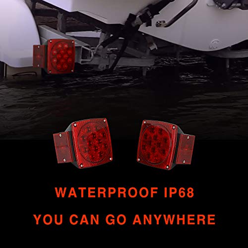 ONLTCO 12V Red Led Square Submersible Trailer Lights, Turn Signal License Brake Tail Light Kit for Under 80 Inch Boat Camper RV Trailers Shorelander Marine, IP68 Waterproof, DOT