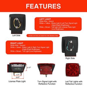 ONLTCO 12V Red Led Square Submersible Trailer Lights, Turn Signal License Brake Tail Light Kit for Under 80 Inch Boat Camper RV Trailers Shorelander Marine, IP68 Waterproof, DOT