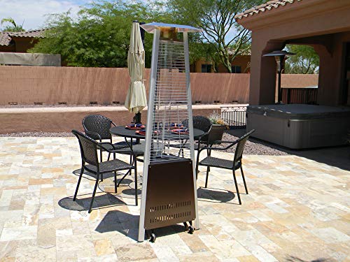 Hiland HLDS01-MGTHG Quartz Glass Tube Patio Heater w/Wheels, 40,000 BTU, Pyramid, Hammered Bronze