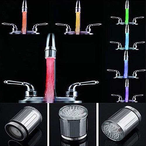 Baost 1Pc 7-Colors Colors Changing Automatic Glow Shower Stream Tap LED Light Water Faucet Glow LED Shower Tap Spraying Head Water Faucet for Kitchen Bathroom Random