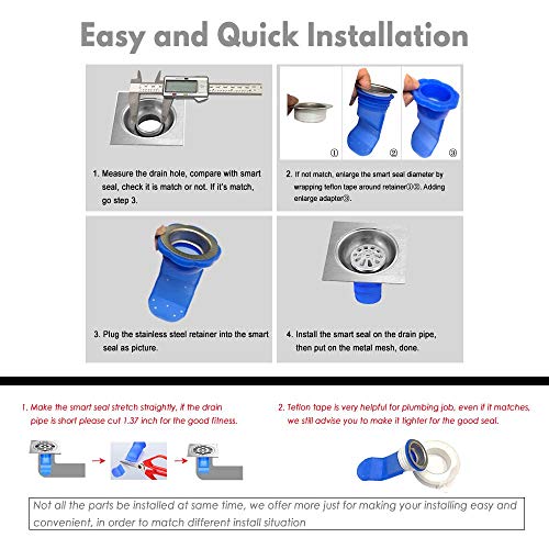 Shower Floor Drain Backflow Preventer, Waterless Trap Seal, One Way Drain Valve Sewer Core (1.72-2 inch, Blue)