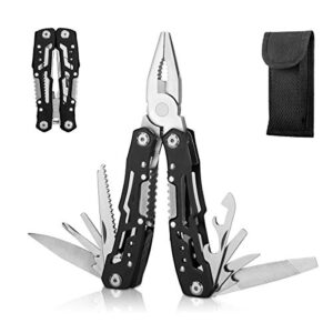 14-in-1 multitool with safety locking, professional stainless steel multitool pliers pocket knife, bottle opener, screwdriver with nylon sheath ，apply to survival,camping, hunting and hiking