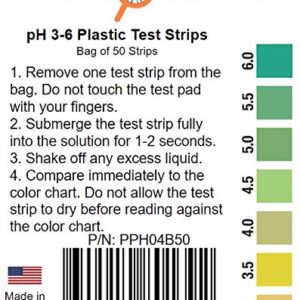 pH 3-6 Short Range Test Strips [Bag of 50 Strips] for Testing Sushi Rice, Salsa, and Kefir