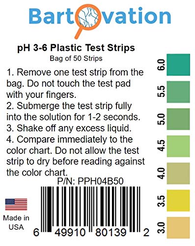 pH 3-6 Short Range Test Strips [Bag of 50 Strips] for Testing Sushi Rice, Salsa, and Kefir