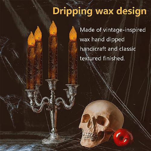 Aulaygo Real Wax Pillar Taper Candle Primitive Candles Battery Operated LED 6pcs Dripless Yellow Drip Electric Flickering Flameless Candles for Christmas Halloween Home Decor Church