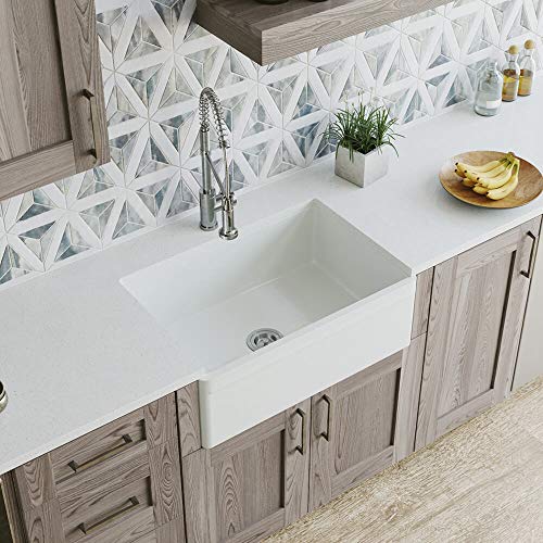 MR Direct 415 Fireclay Farmhouse Kitchen Sink, 30 in Single Bowl, White