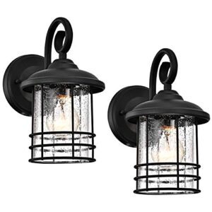 micsiu textured black outdoor wall light 2-pack, 10 inch exterior wall lantern lights with clear seedy glass, exterior wall lights for house, entryway, home, patio, garage, doorway