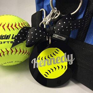 softball bag tag on black acrylic personalized with your name