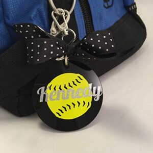 Softball Bag Tag on Black Acrylic Personalized with Your Name