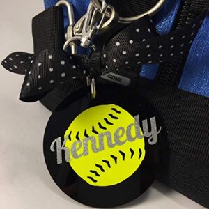 Softball Bag Tag on Black Acrylic Personalized with Your Name