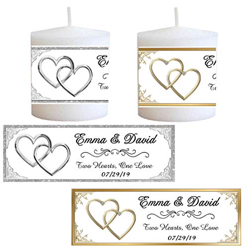 28 SILVER GOLD HEARTS WEDDING FAVORS PERSONALIZED VOTIVE CANDLE LABELS