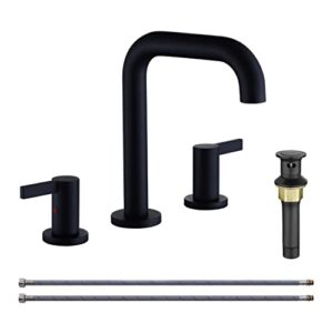 rkf bathroom faucets for sink 3 hole matt black 8 inch widespread bathroom sink faucet with drain double lever handle faucet bathroom vanity faucet basin mixer tap faucet with hose & deck cwf028-mb