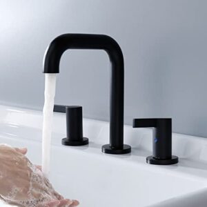 RKF Bathroom Faucets for Sink 3 Hole Matt Black 8 inch Widespread Bathroom Sink Faucet with Drain Double Lever Handle Faucet Bathroom Vanity Faucet Basin Mixer Tap Faucet with Hose & Deck CWF028-MB