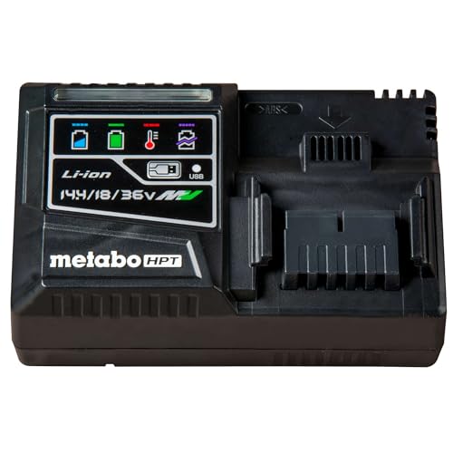 Metabo HPT Rapid Battery Charger | 18V, Lithium-Ion, Slide Style Batteries | USB Port | UC18YSL3M