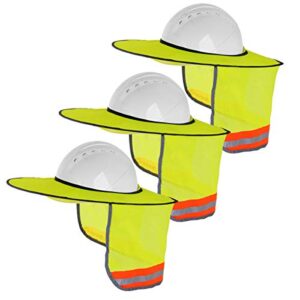 tenpluszero 3 pack hard hat sunshield - upgrade full brim neck sunshade cover with reflective strip for hardhats, yellow