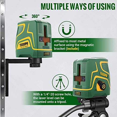 Laser Level Self Leveling - TECCPO 150ft Cross Line Laser Green with USB Charge, 3 Modules with 2 Laser Heads, Outdoor Pulse Mode, Magnetic Support, 360°Rotating, IP54 - TDLS09P