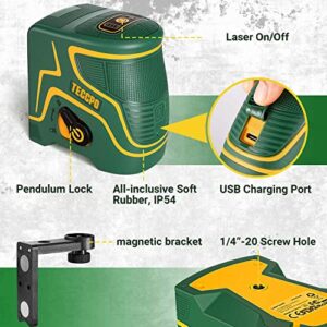 Laser Level Self Leveling - TECCPO 150ft Cross Line Laser Green with USB Charge, 3 Modules with 2 Laser Heads, Outdoor Pulse Mode, Magnetic Support, 360°Rotating, IP54 - TDLS09P