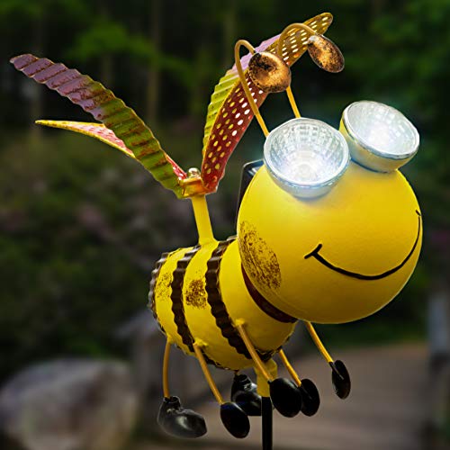 Shefio Garden Decor - Our Metal Yard Art & Solar Garden Lights are Great Backyard Ideas for Garden Gifts - Bee Decor for Outdoor Decorations for Garden, Lawn Ornament, Yard Decor