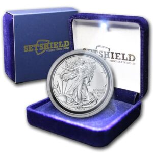 2023 1 oz american eagle silver bullion coin brilliant uncirculated in capsule with luxury led lighted presentation box and a certificate of authenticity $1 bu