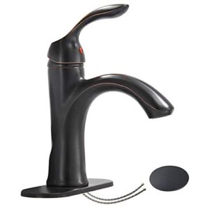 homevacious oil rubbed bronze bathroom faucet antique lavatory sink single handle bath one hole lever with pop up drain with overflow low-arc basin mixer tap supply hose lead-free