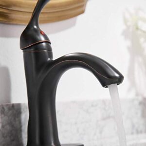 Homevacious Oil Rubbed Bronze Bathroom Faucet Antique Lavatory Sink Single Handle Bath One Hole Lever with Pop Up Drain with Overflow Low-Arc Basin Mixer Tap Supply Hose Lead-Free