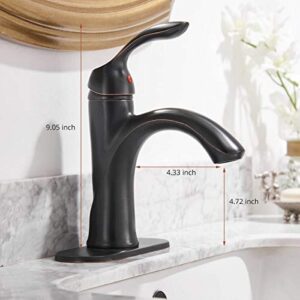 Homevacious Oil Rubbed Bronze Bathroom Faucet Antique Lavatory Sink Single Handle Bath One Hole Lever with Pop Up Drain with Overflow Low-Arc Basin Mixer Tap Supply Hose Lead-Free