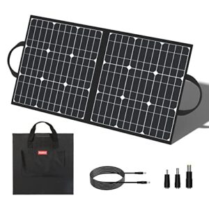 50w 18v portable solar panel, ff flashfish foldable solar charger with 5v usb 18v dc output compatible with portable generator, smartphones, tablets and more