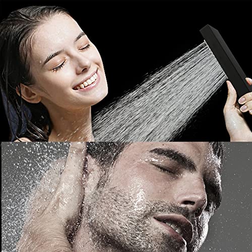 ENGA Bathroom Square Matte Black Solid Brass Hand Held Shower Head With Wall Connector and Hose System Wall Mount Handheld Showerheads Set