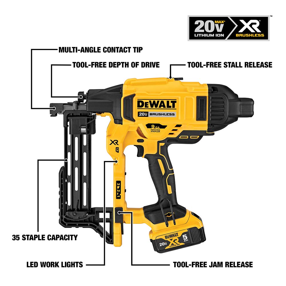 DEWALT 20V MAX* XR Crown Stapler, Cordless Fencing Kit, 9GA (DCFS950P2)