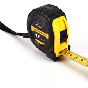 12 Foot Measuring Tape Measure by Kutir - Easy to Read Both Side Dual Ruler, Retractable, Heavy Duty, Magnetic Hook, Metric, Inches and Imperial Measurement, Shock Absorbent Rubber Case