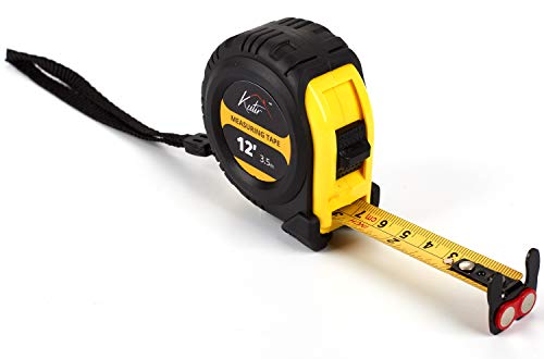 12 Foot Measuring Tape Measure by Kutir - Easy to Read Both Side Dual Ruler, Retractable, Heavy Duty, Magnetic Hook, Metric, Inches and Imperial Measurement, Shock Absorbent Rubber Case