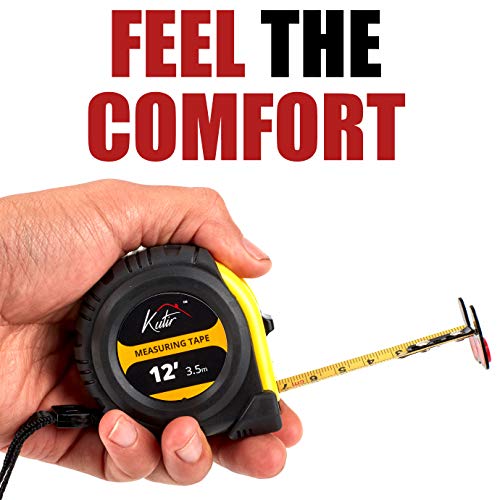 12 Foot Measuring Tape Measure by Kutir - Easy to Read Both Side Dual Ruler, Retractable, Heavy Duty, Magnetic Hook, Metric, Inches and Imperial Measurement, Shock Absorbent Rubber Case