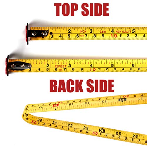 12 Foot Measuring Tape Measure by Kutir - Easy to Read Both Side Dual Ruler, Retractable, Heavy Duty, Magnetic Hook, Metric, Inches and Imperial Measurement, Shock Absorbent Rubber Case