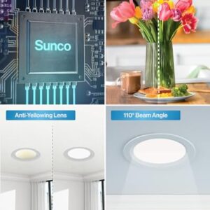 Sunco 12 Pack 6 Inch Ultra Thin LED Recessed Ceiling Lights Slim, 6000K Daylight Deluxe, Dimmable 14W, Baffle Trim Damp Rated, Canless Wafer Thin with Junction Box