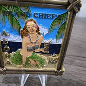 Navy Island Chief Tiki Hut Bar Hawaiian CPO USN Pin Up Girl Challenge Coin