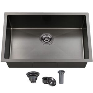 ufaucet 28 inch black undermount kitchen sink, 9 inch deep stainless steel single bowl kitchen sink, modern 16 gauge dark grey nano undermount sink