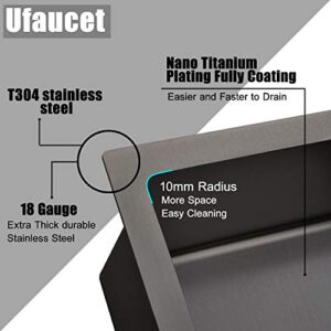 Ufaucet 28 Inch Black Undermount Kitchen Sink, 9 Inch Deep Stainless Steel Single Bowl Kitchen Sink, Modern 16 Gauge Dark Grey Nano Undermount Sink