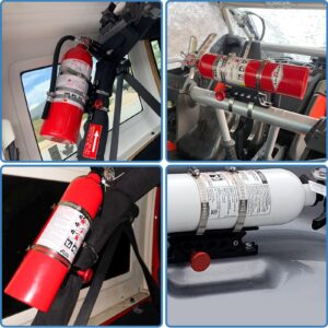 Adjustable Aluminum Fire Extinguisher Mount Holder with 4 Clamps Vehicle Fire Extinguisher Bracket for Wrangler TJ JK JL JKU UTV Polaris RZR Ranger (Black with Red Knob)