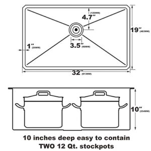 Ufaucet 32 Inch Nano Black Undermount Kitchen Sink, Zero Radius 16-Gauge Stainless Steel Commercial Single Bowl Wet Bar Prep Sink with Drainer and Bottom Grid