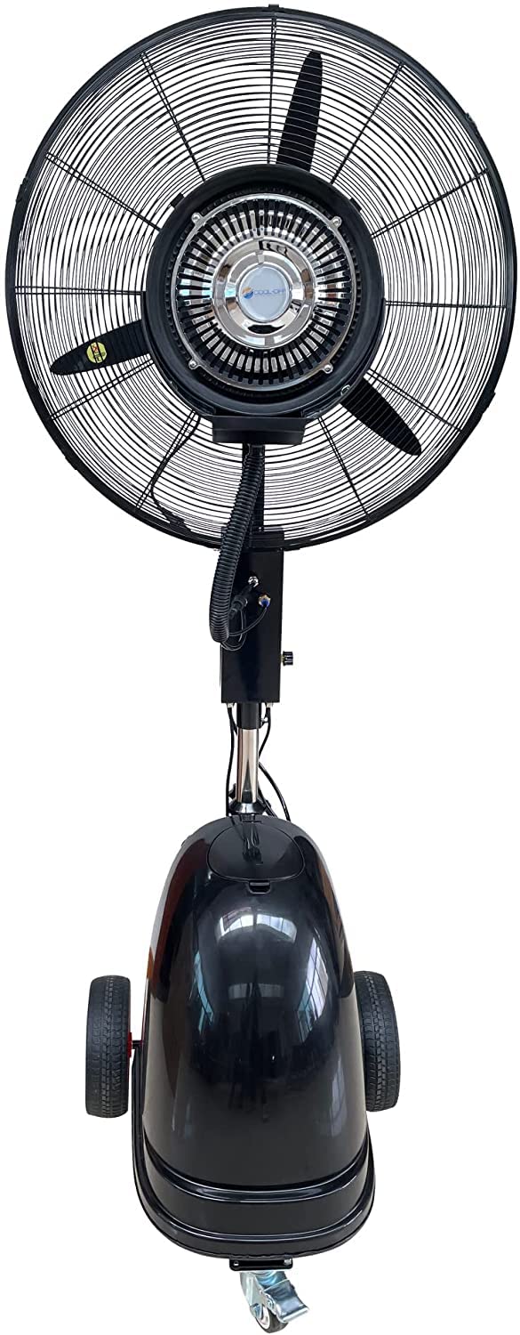 Cool-Off Island Breeze Oscillating Misting Fan, 3 Cooling Speeds with 12 Gallon Tank, Adjustable Height, Art Deco Pedestal Fan for Backyards, Patios and More, 26 Inch, Black