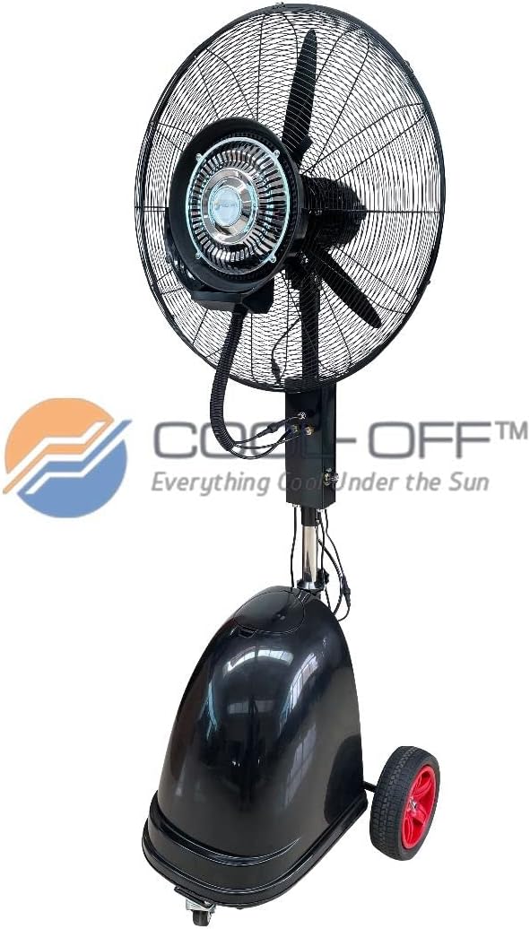 Cool-Off Island Breeze Oscillating Misting Fan, 3 Cooling Speeds with 12 Gallon Tank, Adjustable Height, Art Deco Pedestal Fan for Backyards, Patios and More, 26 Inch, Black