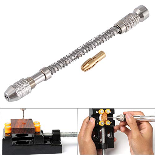 KATUR Semi-Automatic Turbine Drive Precision Hand Drill Handcrafts Hole Making Tool Wood Spiral Hand Push Drill Chuck for Micro Twist Bit Jewelry Tool 0.2-2mm Silver