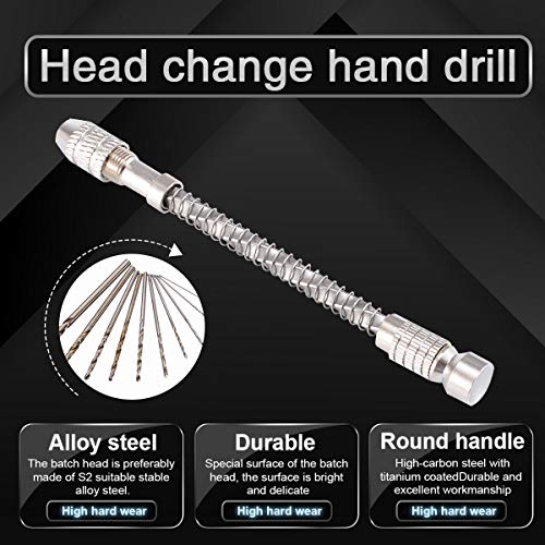 KATUR Semi-Automatic Turbine Drive Precision Hand Drill Handcrafts Hole Making Tool Wood Spiral Hand Push Drill Chuck for Micro Twist Bit Jewelry Tool 0.2-2mm Silver