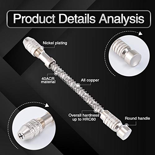 KATUR Semi-Automatic Turbine Drive Precision Hand Drill Handcrafts Hole Making Tool Wood Spiral Hand Push Drill Chuck for Micro Twist Bit Jewelry Tool 0.2-2mm Silver