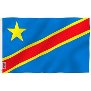 anley fly breeze 3x5 feet democratic republic of the congo flag - vivid color and fade proof - canvas header and double stitched - congo-kinshasa flags polyester with brass grommets 3 x 5 ft