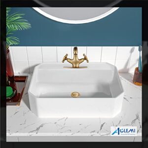 Aolemi Bathroom Sink Faucet Antique Brass Single Hole Cold and Hot Double Handle Cross Knobs Vanity Vessel Sink Basin Mixer Tap with Pop Up Drain with Overflow and Deck Cover Plate