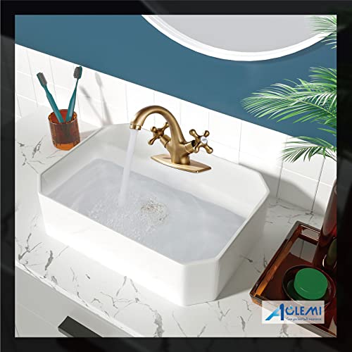 Aolemi Bathroom Sink Faucet Antique Brass Single Hole Cold and Hot Double Handle Cross Knobs Vanity Vessel Sink Basin Mixer Tap with Pop Up Drain with Overflow and Deck Cover Plate