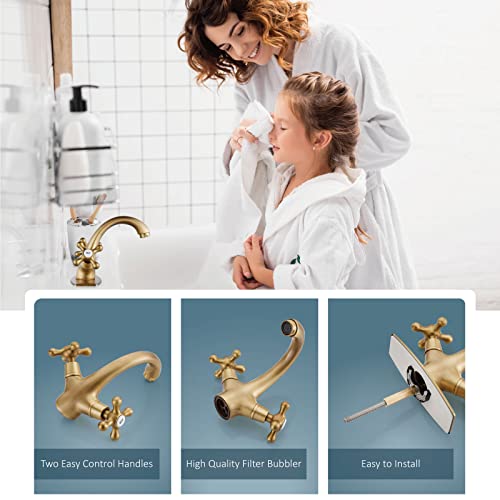 Aolemi Bathroom Sink Faucet Antique Brass Single Hole Cold and Hot Double Handle Cross Knobs Vanity Vessel Sink Basin Mixer Tap with Pop Up Drain with Overflow and Deck Cover Plate