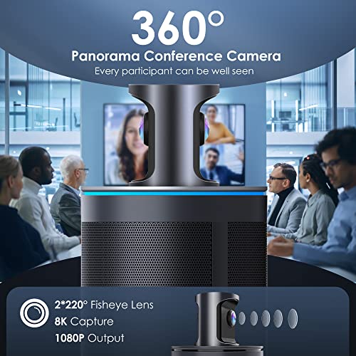 KanDao Meeting 360 Video Conference Room Camera, 8K Captured 1080P HD 360° Meeting Room Camera, 8*Mics & 20W Speaker Automatic Speaker Focus & Smart Zooming All-in-one Plug & Play Conference Webcam