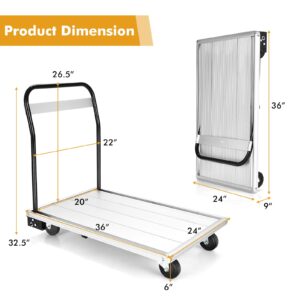 Goplus Folding Aluminum Platform Cart, 770 Lbs Moving Platform Truck Hand Cart with 360 Degree Swivel Wheels and Non-Slip Platform Surface, Flatbed Push Cart Dolly